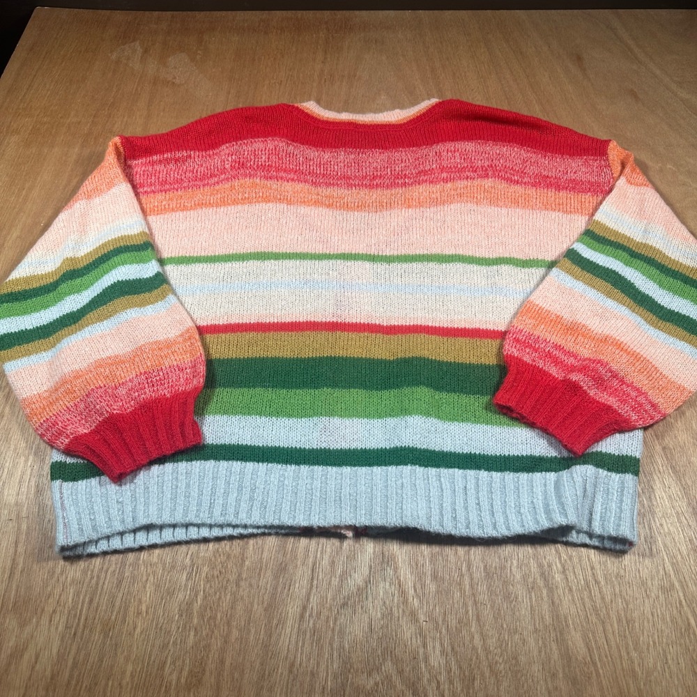 Torrid 2X 18/20 Rainbow Stripe Button Cardigan Textured Drop Shoulder Sweater - Picture 4 of 9